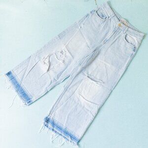 Zara Basic Light Wash Wide Leg Distressed High Rise Jeans Size US 8